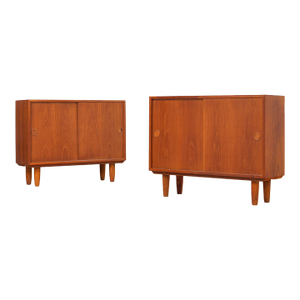 1960s Pair of Danish Modern Slim Teak Sideboard Cabinets Attributed Kai Kristiansen