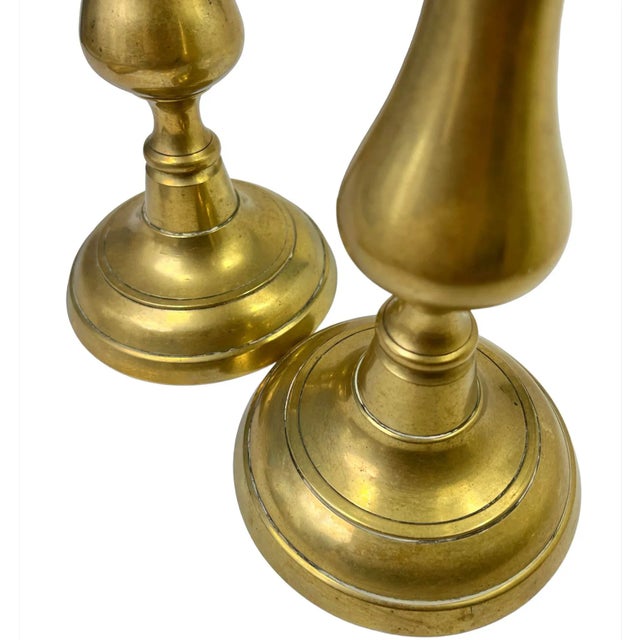 Mid 19th Century 1840s Antique English Brass Candlesticks - A Pair For Sale - Image 5 of 8