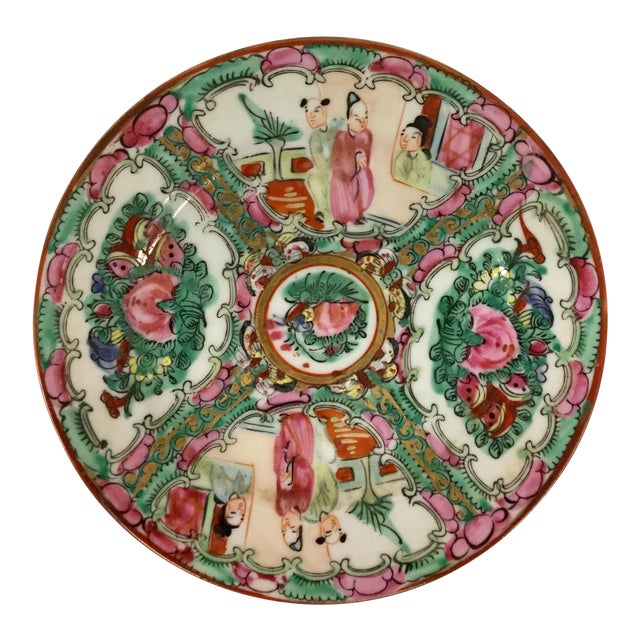 Vintage Rose Medallion Hand Painted Plate For Sale