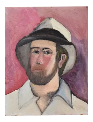 Portrait Painting of a Man in a Fedora on Pink - 12” X 16” by Clair Seglem