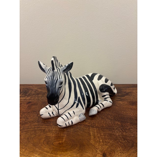 1950s 1950s Italian Mid-Century Hand-Painted Ceramic Zebra Sculpture For Sale - Image 5 of 8