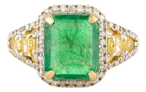 Vintage Emerald Wedding Ring With Yellow Diamonds Size 7