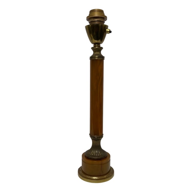 Lamp Base in Amber Bakelite and Golden Brass in the style of Maison Jansen For Sale