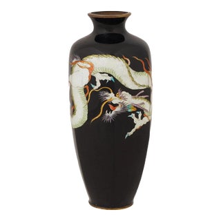 Antique Japanese Cloisonne Enamel Green Dragon Vase Meiji Period For Sale