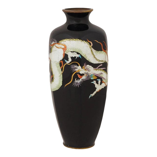 Antique Japanese Cloisonne Enamel Green Dragon Vase Meiji Period For Sale