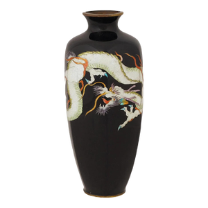 Antique Japanese Cloisonne Enamel Green Dragon Vase Meiji Period