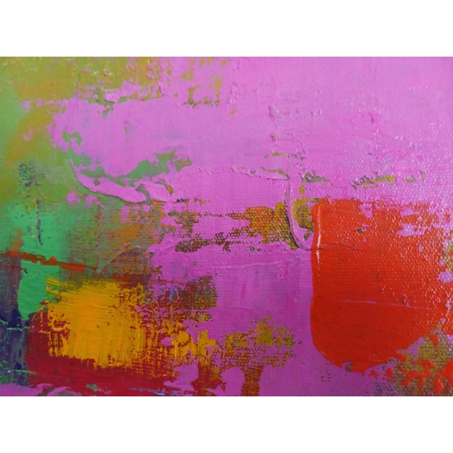 Pair Vintage Color Field Abstract Midcentury Paintings Rose and Blue For Sale - Image 9 of 11