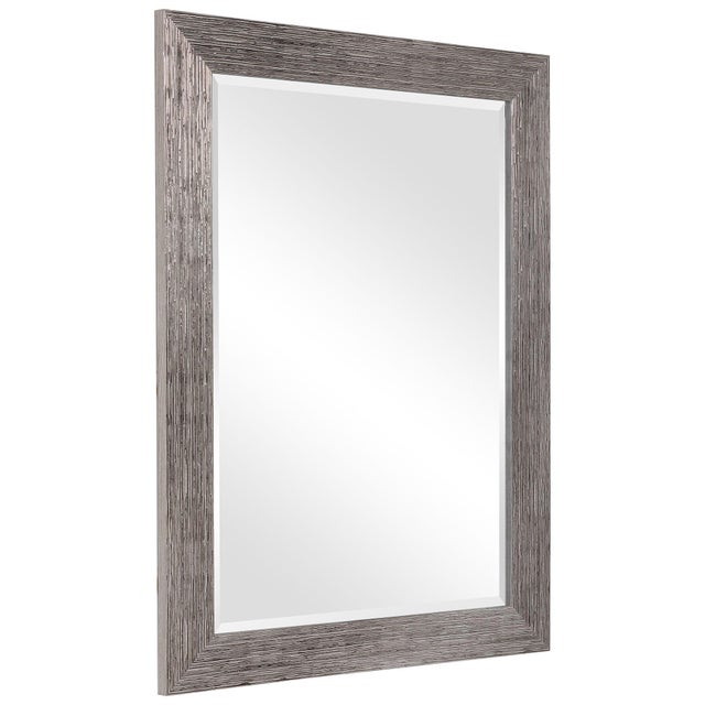 Silver Textured Wide Framed Rectangular Entry Mirror- Silver For Sale - Image 8 of 8