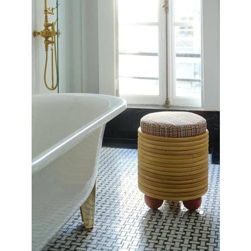 Wood Disco Pouf in Tinted Rattan and HR Foam by Popus Editions For Sale - Image 7 of 8
