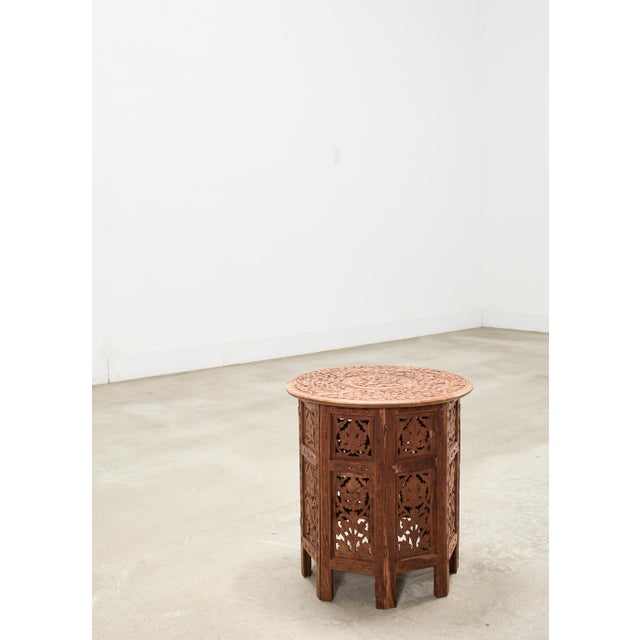 Moorish Style Carved Teak Inlaid Round Tabouret Drink Table For Sale - Image 9 of 15