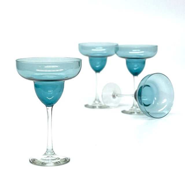 Timeless Classic Teal Crystal Margarita Glasses - Set of 4 For Sale In Miami - Image 6 of 8