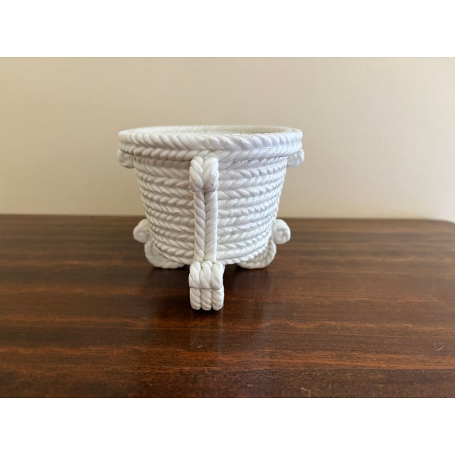 Vintage French Country White Porcelain Rope-Form Cachepot For Sale - Image 10 of 12