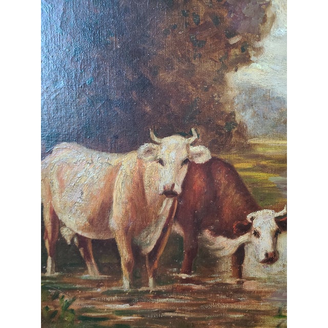 Late 19th Century James T. Breen Antique 19th Century Oil Painting Moody Pastoral Landscape With Cows For Sale - Image 5 of 17
