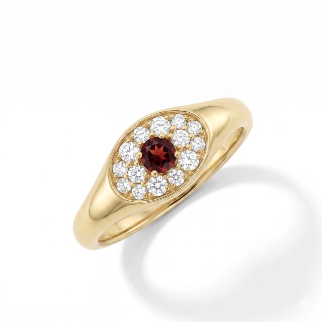Contemporary Natural Garnet Diamond Cluster Ring | Garnet Engagement Ring | Vintage Inspired Gemstone Ring Us 7 For Sale - Image 3 of 5
