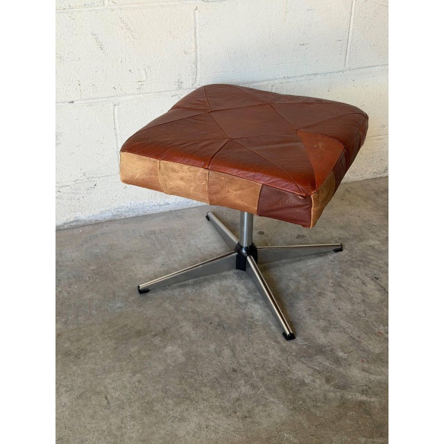 Animal Skin Square Brown Leather Ottoman With Chrome Base Vintage Mid-Century Modern 1970s For Sale - Image 7 of 10