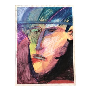 Vintage Large Original Pastel Abstract Portrait Drawing For Sale