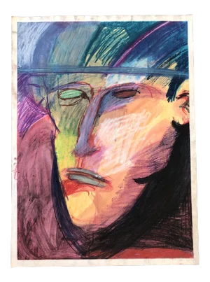 Vintage Large Original Pastel Abstract Portrait Drawing