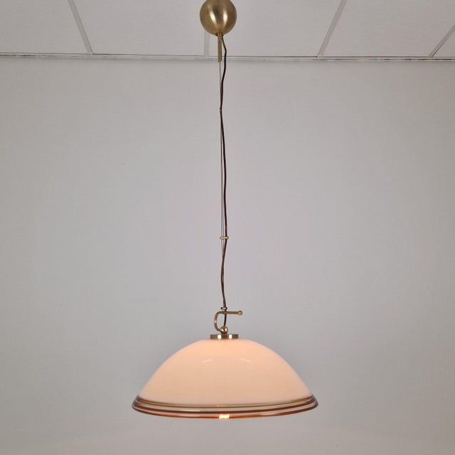 Mid-Century Modern Italian Murano Glass Pendant Light with Brass Fixtures from Vetrofond, 1980s For Sale - Image 3 of 9