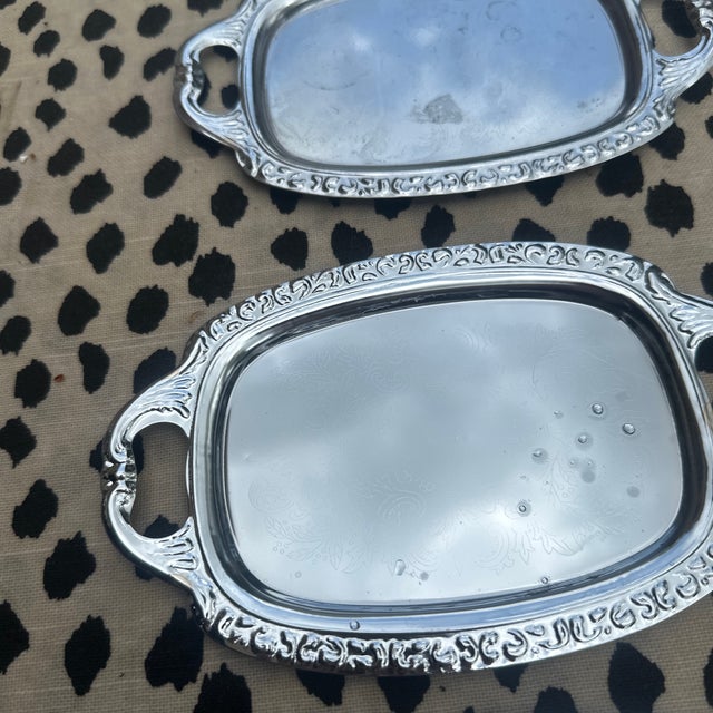Mid-Century Modern Collection of Vintage Miniature Silver Etched Serving Trays- Set of 6 For Sale - Image 3 of 8
