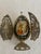 Vintage Fedoskino Russian Triptych Brass Filigree With Lacquer Egg Shape With Father Frost and the Snow Maiden Signed M. Izotova. For Sale - Image 12 of 15