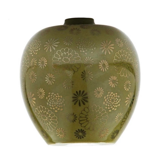 Japanese Gorgeous Mid-Century Modern Olive Green With Gold Japenese Bud Vase For Sale - Image 3 of 4