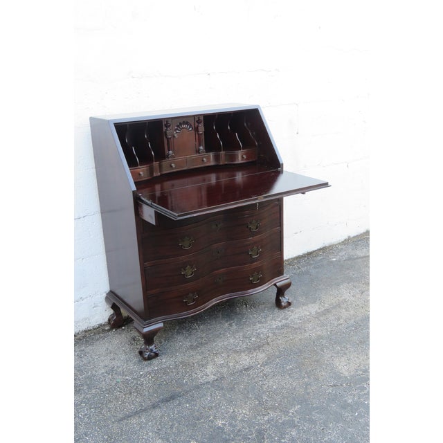 Prays Furniture 1940s Ball and Claw Feet Serpentine Mahogany Secretary Desk 6254 For Sale - Image 10 of 18