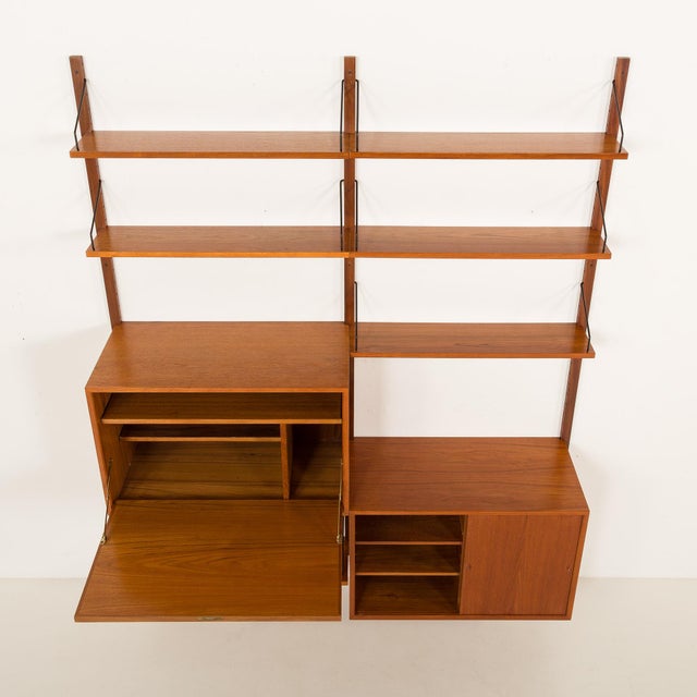 Teak Two Bay Wall Unit with Hidden Desk by Poul Cadovius for Cado, 1960s For Sale - Image 9 of 18