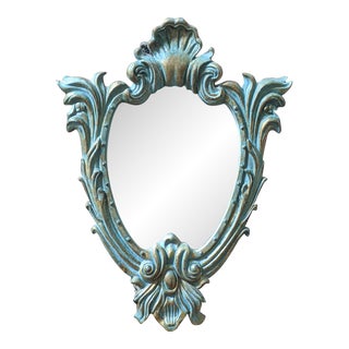 Ornate Rocaille Shell Turqouise and Gold Wall Mirror For Sale