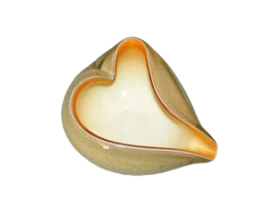 Murano Art Glass Beige & Gold Flecks Catchall, Bowl Inspired by Alfredo Barbini