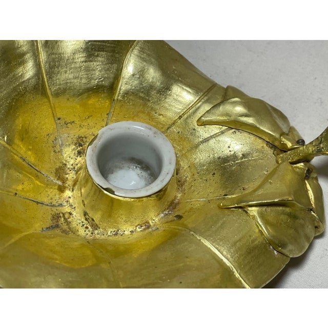 Share Antique Figural Gilt Brass Bronze American Boy With Hat Writing Inkwell Jar For Sale - Image 12 of 12