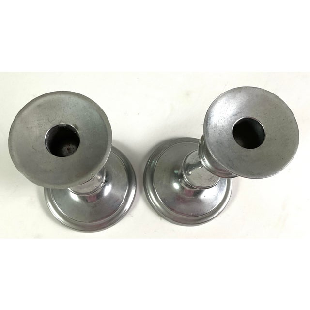 The Wilton Company Pewter Candlesticks a Pair For Sale - Image 4 of 5