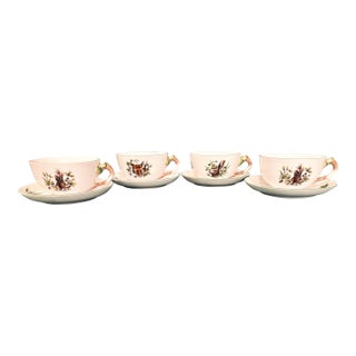 Vintage Set of 4 Herend Hungary Handpainted Forest Animal Pattern 8 oz.Tea/Coffee Cups & Saucers- 2 Stag/Deer, 1 Fox and 1 Hare For Sale