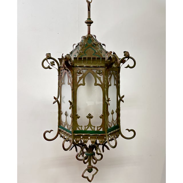 Large Antique Asian Inspired Iron and Steel Lantern, Early 20th Century For Sale - Image 9 of 10
