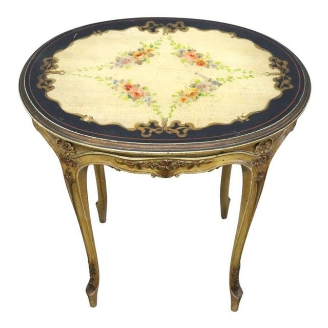 Wood Pair of Antique Grand Rapids French Hand Painted Oval Side Tables For Sale - Image 7 of 18