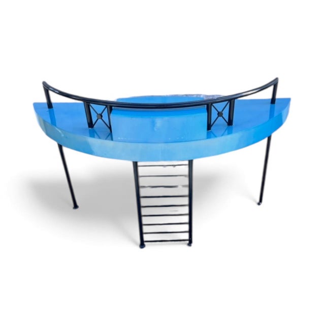 Vintage Postmodern Blue Lacquer Demi-Lune Writing Desk or Vanity For Sale - Image 4 of 8