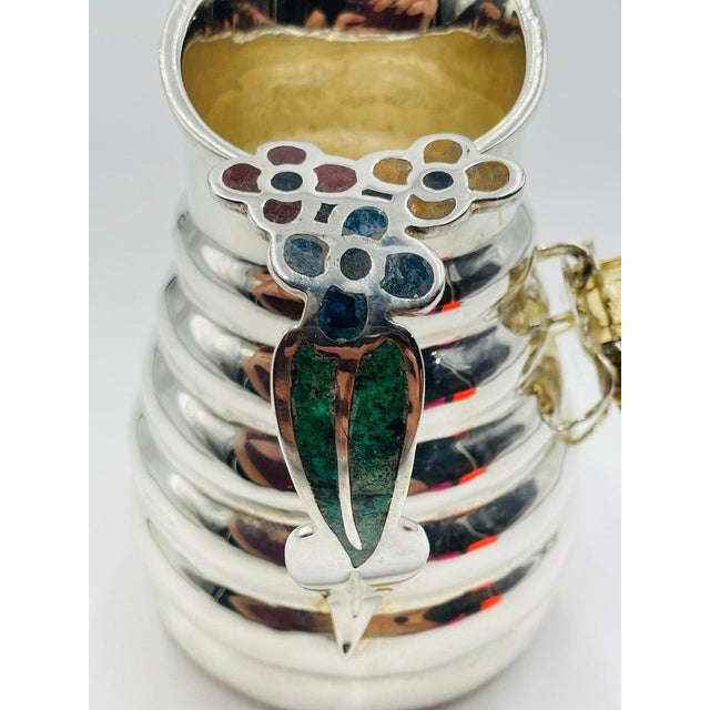 Whimsical 1960s Los Castillo Bee Pitcher With Malachite & Silver Inlay For Sale - Image 12 of 16