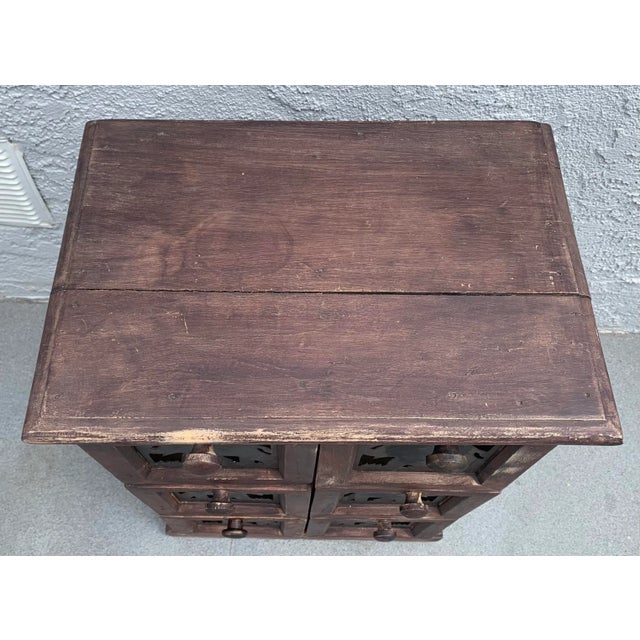 1960s Vintage Wood and Metal Indian 6 Drawer Apothecary/ Spice Cabinet For Sale In Los Angeles - Image 6 of 10