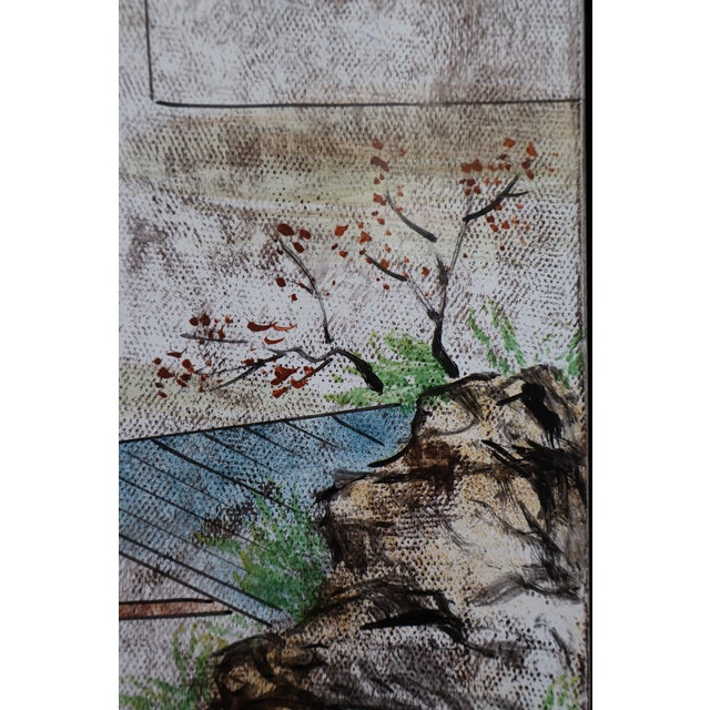 Pair of Vintage Hand-Painted Chinese River Village Solid Wood Panels For Sale - Image 4 of 18