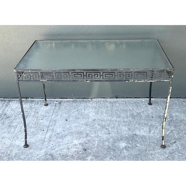 Meadowcraft Vintage Meadowcraft Greek Key Metal and Glass Patio Table For Sale - Image 4 of 12