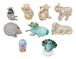 Late 20th Century Set of Nine Herend Fishnet Porcelain Animal Figurines