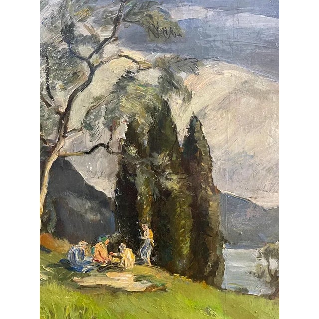 Fossombrone, Landscape with Figures, 20th Century, Oil Painting on Panel, Framed For Sale - Image 3 of 7