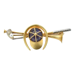 Victorian Equestrian Amethyst Pearl Gold Brooch by Carter, Gough & Co.
