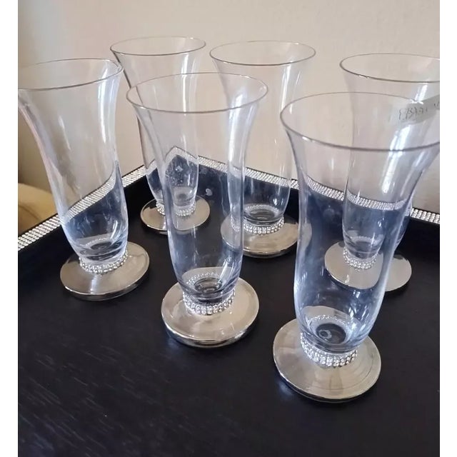 24 Pieces Sophie Villepigue, Paris Low-Lead Crystal Cocktail Wine Glassware Set Platinum Swarovski France For Sale - Image 9 of 14