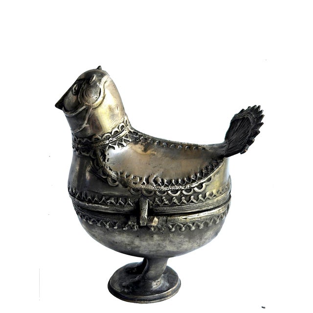 Vintage Indian Dhokra Bronze Pewter Bird Pedestal Lidded Box For Sale - Image 13 of 14