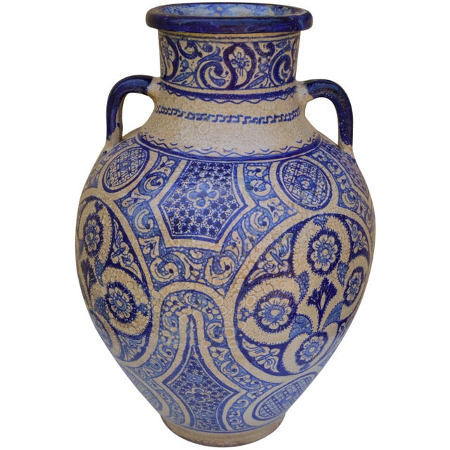 Moroccan Blue Vase W/ Andalusian Motif For Sale - Image 3 of 11