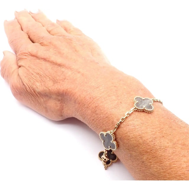 Mid 20th Century Van Cleef & Arpels Alhambra Rose Gold Obsidian Bracelet For Sale - Image 11 of 12