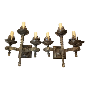 Antique French Heavy Bronze Gothic Sconces- A Pair