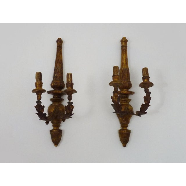 Large Vintage Italian Wall Lights in Gilded Wood and Metal Arms, 1950s, Set of 2 For Sale - Image 11 of 11