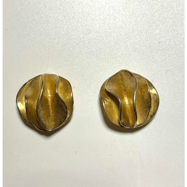 This is part of Chairish’s Fine Jewelry assortment. These modernist earrings are handmade with sterling silver then...