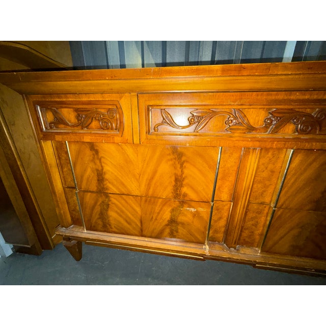J.L. Metz French Walnut Art Deco / Noveau Revival Longboy Dresser 1967 For Sale - Image 4 of 8